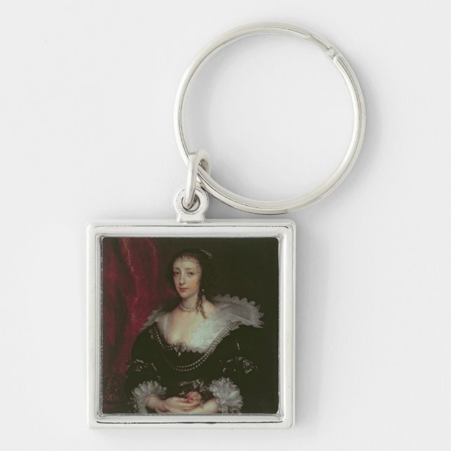 Drottning Henrietta Maria Fyrkantig Silverfärgad Nyckelring (Framsidan)