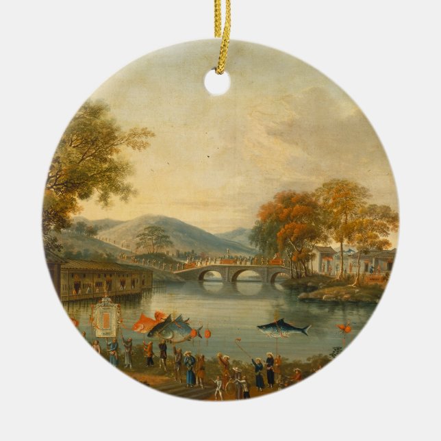 Drottning Henrietta Maria med herr Jeffrey Hudson, Julgransprydnad Keramik (Framsidan)