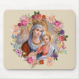 Drottning Himmel Jesus Bebis Änglar Blommor Rosor Musmatta