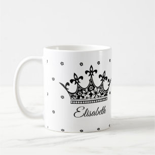 Drottning krona blommigt, svart, vit, vacker vinta kaffemugg