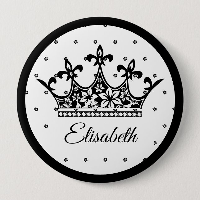 Drottning krona blommigt, svart, vit, vacker vinta knapp (Framsida)