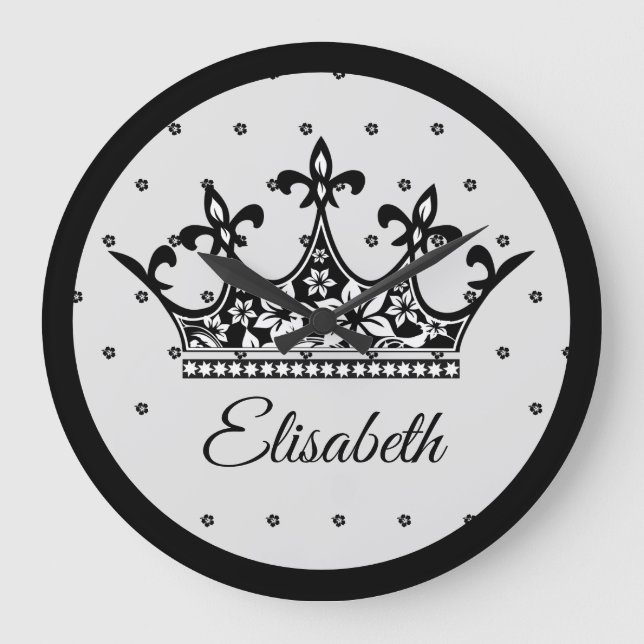 Drottning krona blommigt, svart, vit, vacker vinta stor klocka (Framsida)