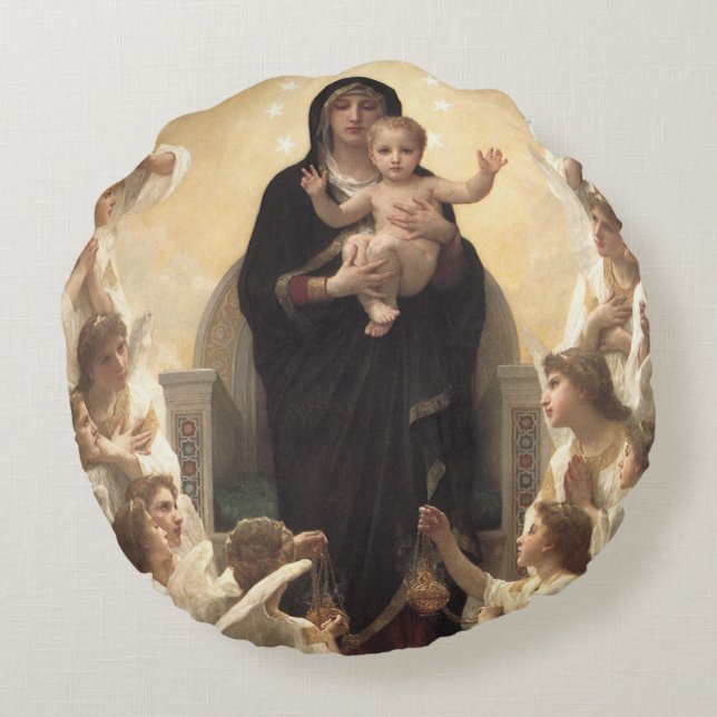 Drottning över änglarna Regina Angelorum av Bougue Rund Kudde (Baksidan)