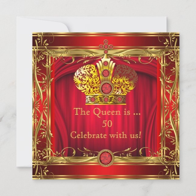 Drottning Regal Red Gold 50-årsfest Inbjudningar (Framsida)