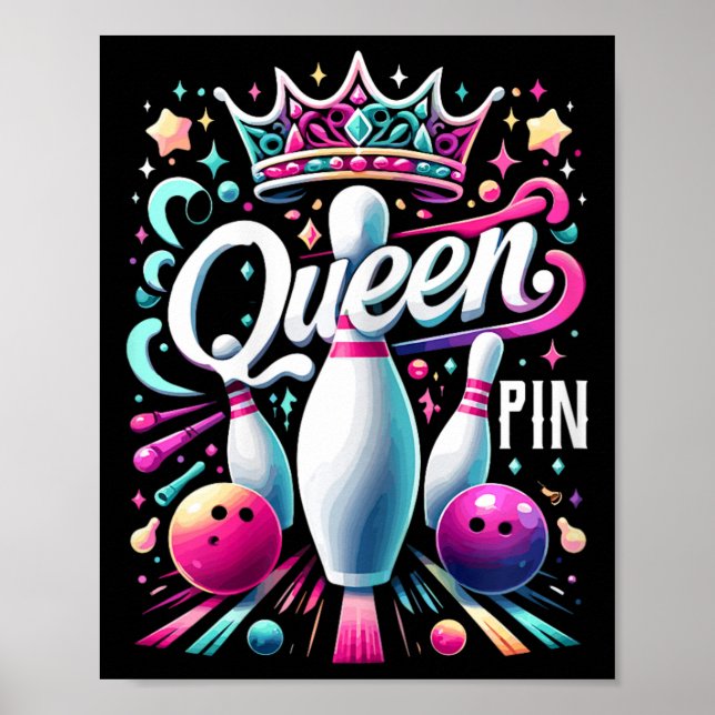 Drottning stift skjorta bowlare bowling liga för b poster (Framsidan)