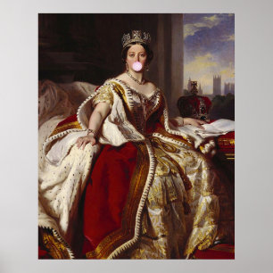 Drottning Victoria blåser en rosa tuggummibubbla Poster