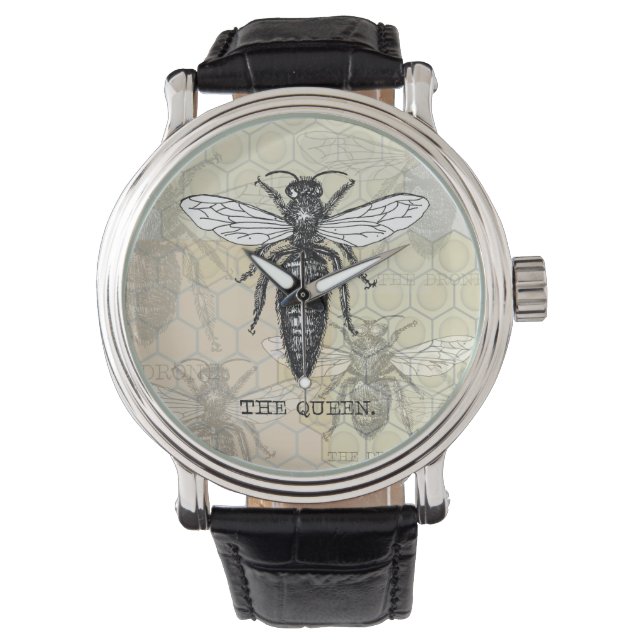 Drottningbi Insekt Antik Illustration Armbandsur (Framsida)