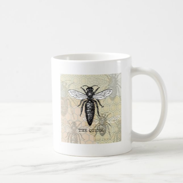 Drottningbi Insekt Antik Illustration Kaffemugg (Höger)
