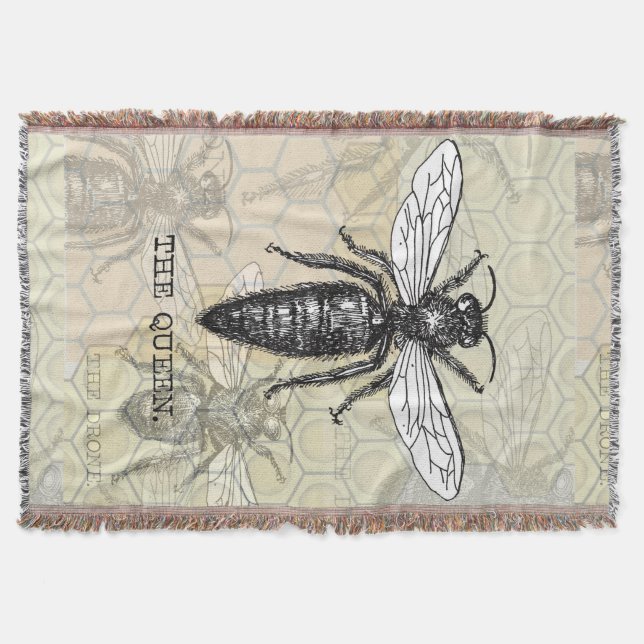 Drottningbi Insekt Antik Illustration Mysfilt (Framsidan)