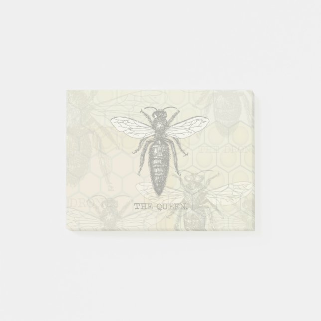 Drottningbi Insekt Antik Illustration Post-it Block (Framsida)