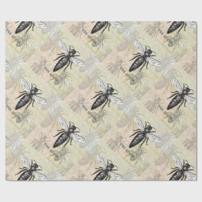 Drottningbi Insekt Antik Illustration Presentpapper (Platt)