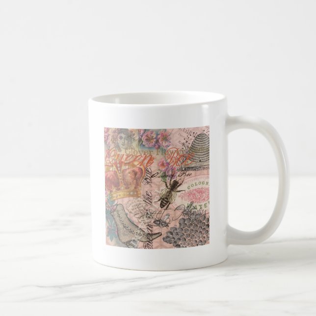 Drottningbi Vintage Vacker Kollage Kaffemugg (Höger)