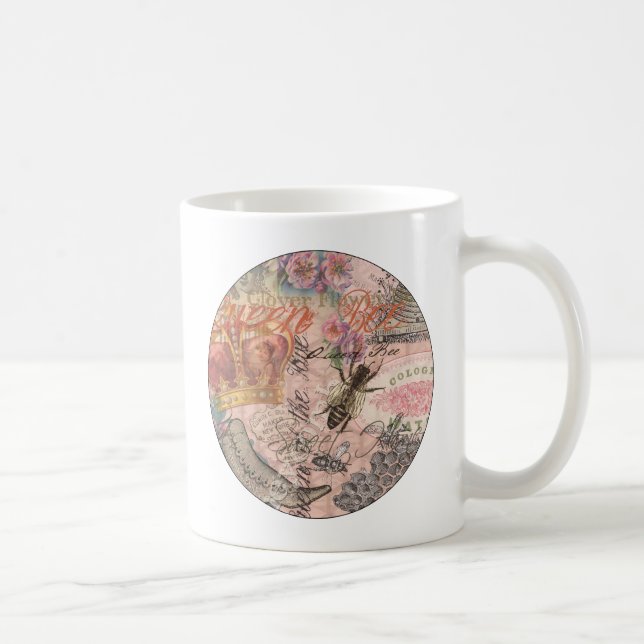 Drottningbi Vintage Vacker Kollage Kaffemugg (Höger)