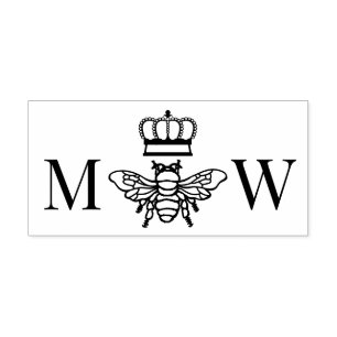 Drottningbin Med Kronpar 2 Initialer Monogram Självfärgande Stämpel
