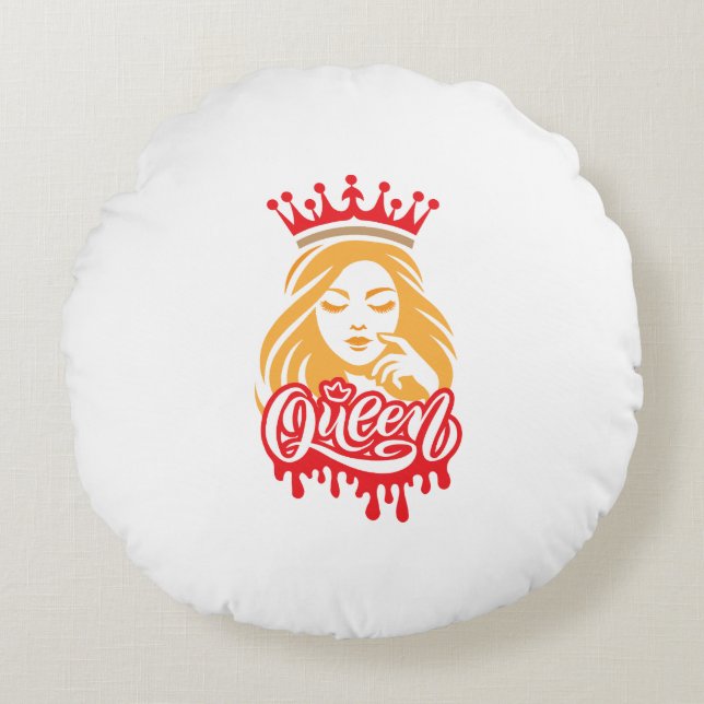 Drottningdesign – Elegant Royal Crown-typografi fö Rund Kudde (Framsidan)