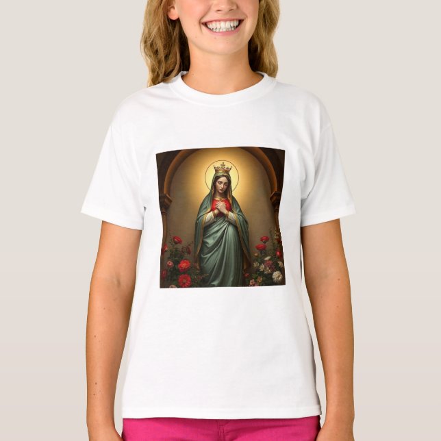 Drottningen av himlen katolska flicktröja t shirt (Framsida)