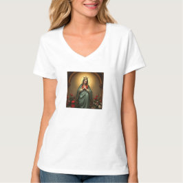 Drottningen av himlen katolska kvinnors V-ringad t Shirt