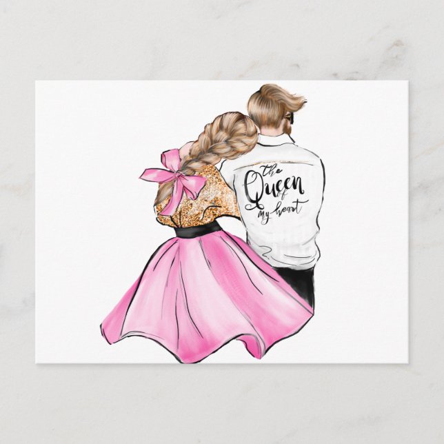 Drottningen av mitt hjärt-alla hjärtans dag par i  vykort (Framsida)