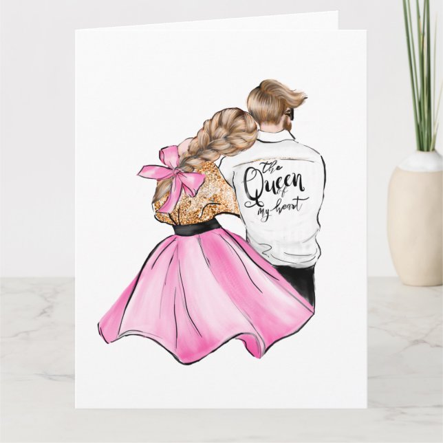 Drottningen av mitt hjärta valentine dag par i kär kort (Framsida)