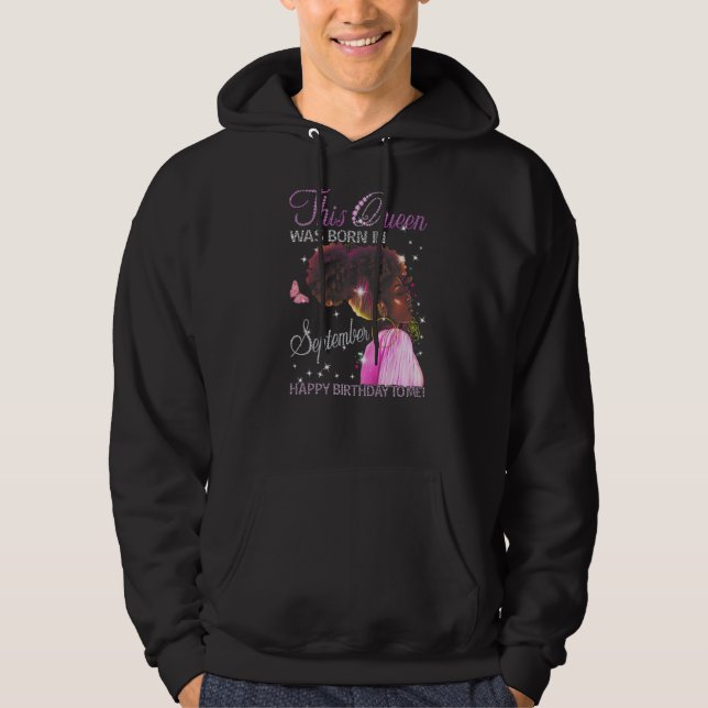 Drottningen föddes i september Grattis på födelsed Hoodie (Framsida)