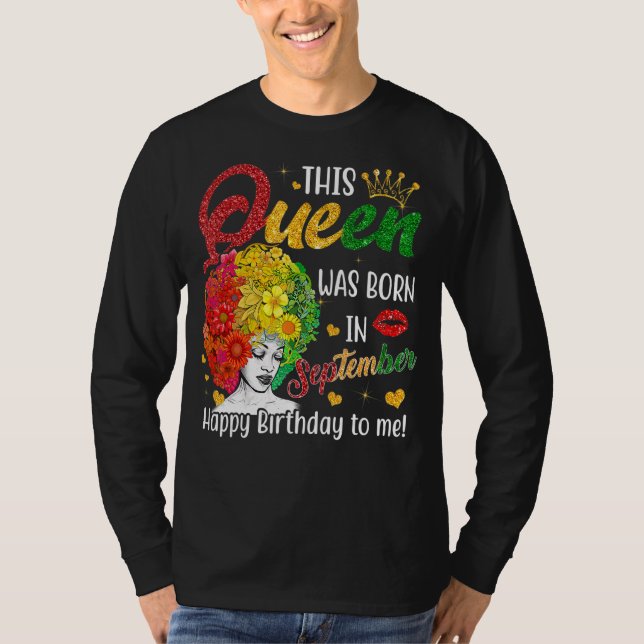 Drottningen föddes i september Grattis på födelsed T Shirt (Framsida)