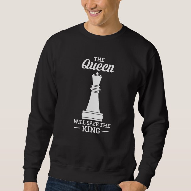 Drottningen kommer att Säkra Kung Chess Player Lång Ärmad Tröja (Framsida)