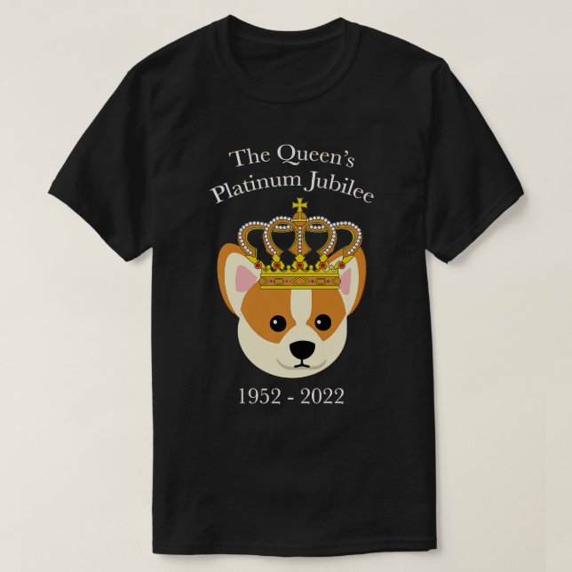 Drottningen Platinum Jubilee Corgi med Krona Hund  T Shirt (Design framsida)