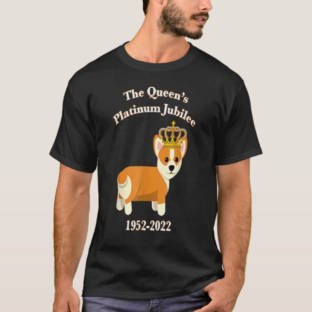 Drottningen Platinum Jubilee Corgi med Krona Hund  T Shirt (Framsida)
