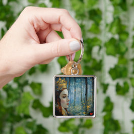 Drottningens Borttappad Heart Fairytale Porträtt Fyrkantig Silverfärgad Nyckelring