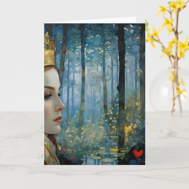 Drottningens Borttappad Heart Fairytale Porträtt Kort (Gul blomma)