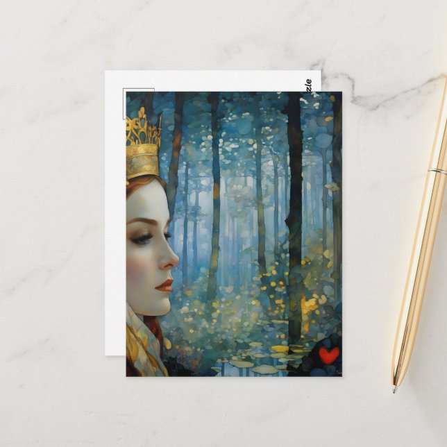 Drottningens Borttappad Heart Fairytale Porträtt Vykort (Fram/Back In Situ)