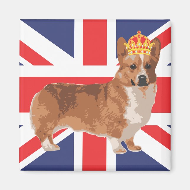 Drottningens Corgi med Krona och Union Jack Magnet (Framsidan)