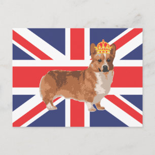 Drottningens Corgi med Krona och Union Jack Vykort