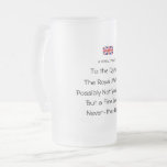 Drottningens Royal Toast Funny Frosted Beer Mugg<br><div class="desc">Det handlar om drottningen och "Royal Toast" med det roliga, frostat ölet mugg. Du kanske håller med om att det är en mörkrets fin skål, så varför inte kasta den på mugg! Dessutom tycker vi om drottningen och det är dags att hon får en riktig skål - inklusive fackets jack...</div>