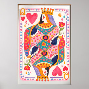 Drottninghjärtansaffisch, Färgglad spelkortsvägg Poster