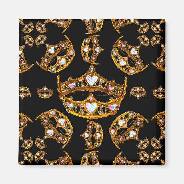 Drottningshjärtan guld krona tiara svart magnet (Framsidan)