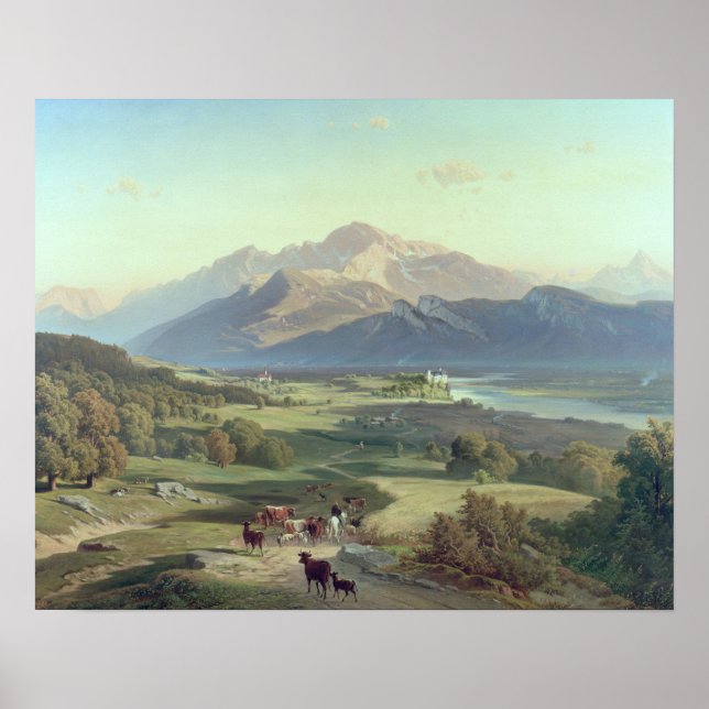 Drover på Horseback med sin nötboskap i ett berg Poster (Framsidan)