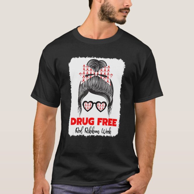 Drug Free Red Ribbon Week Awareness Cute Bleached  T Shirt (Framsida)