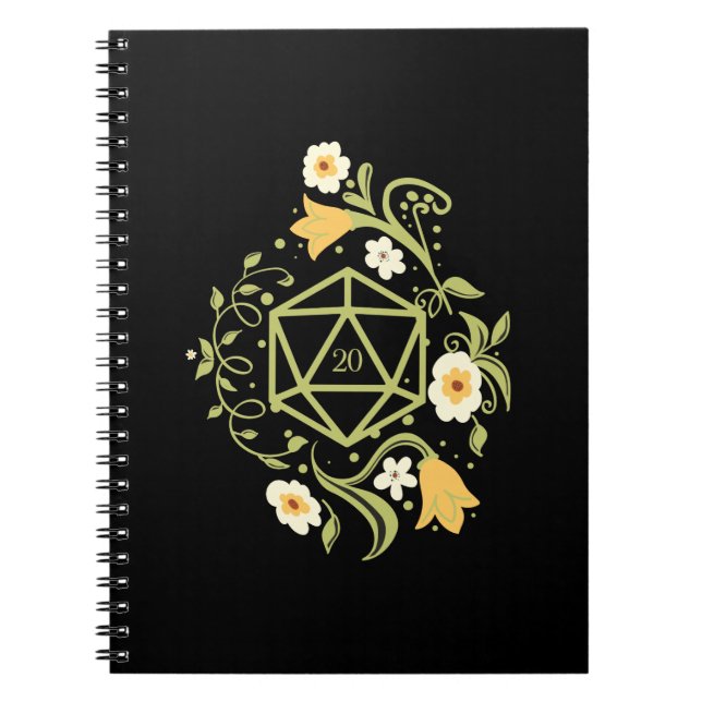 Druid D20 Dice Plants and Flowers Tabletop RPG Anteckningsbok (Framsidan)