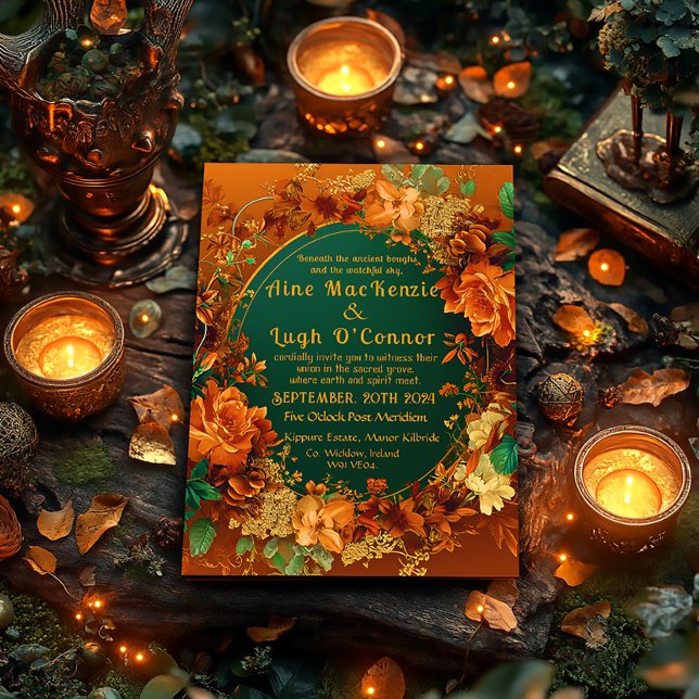 Druid-Inspired Autumn Elegance Celtic Bröllop Inbjudningar (Rustic Enchanting Autumn Themed Druid Hill Wedding Invitation )