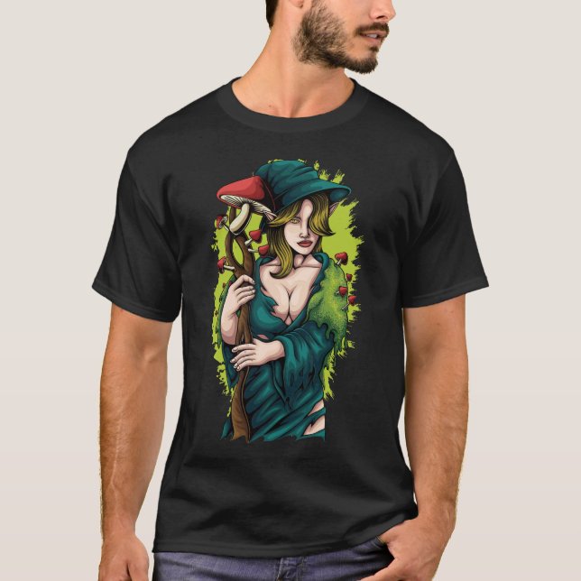 Druid searching for mushrooms t shirt (Framsida)