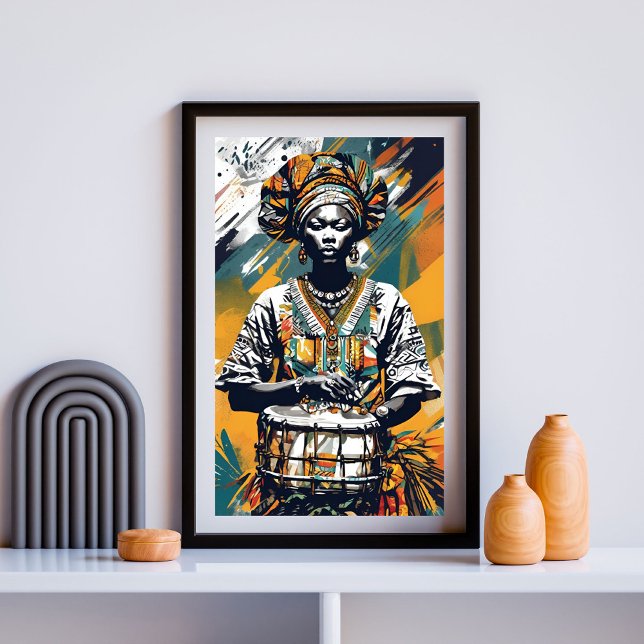 Drum av hennes fästdon - Afrocentric Woman med Dje Poster (Skapare uppladdad)