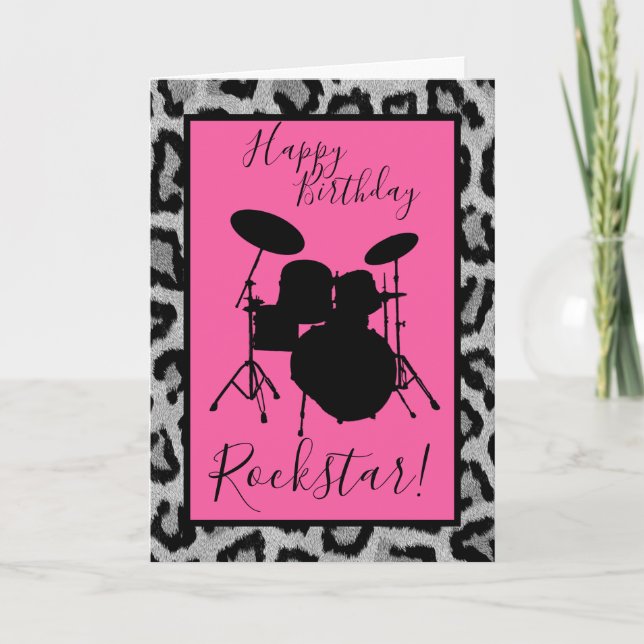 Drum Birthday Card Drummer Girl Rockstar Musician Kort (Framsida)