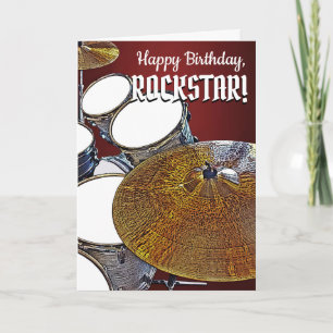 Drum Birthday Card for Musician Drummer Rockstjärn Kort