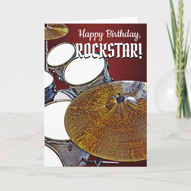 Drum Birthday Card for Musician Drummer Rockstjärn Kort (Framsida)