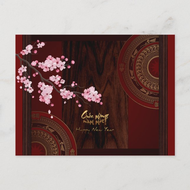 Drum Blommar Tet Hoa Anh Dao Vietnamesiskt årskort Inbjudan Vykort (Framsida)