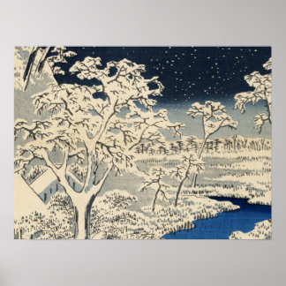 Drum Bridge vid Meguro, av Ando Hiroshige Poster