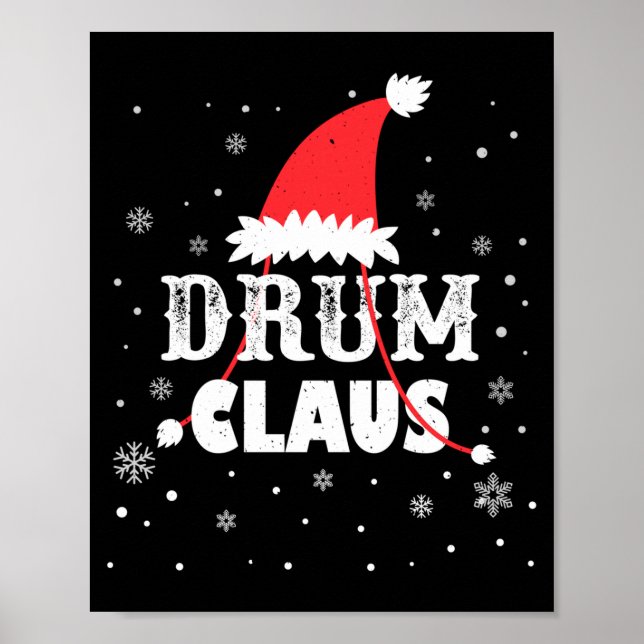 Drum Claus Santa Christmas Drummer Long Sleeve  Poster (Framsidan)