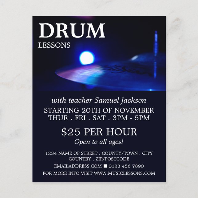 Drum Cymbal, Drum Lessons Reklamflygare Flygblad (Framsidan)