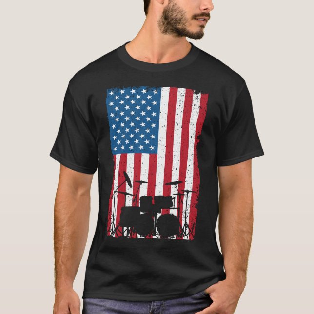 Drum kit American Flagga 4:e juli T Shirt (Framsida)